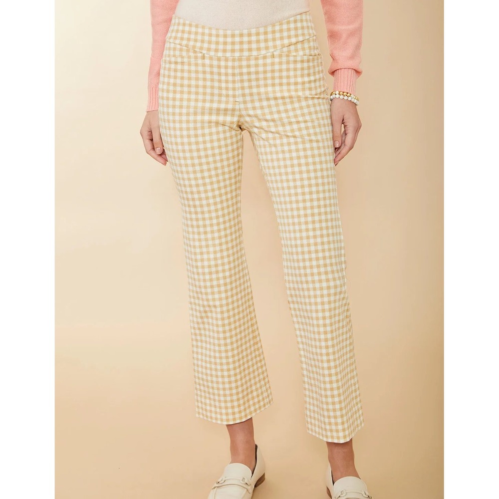 Spartina 449 Womens XS Yellow Gingham Check Pull On‎ Ankle Pants Straight Leg